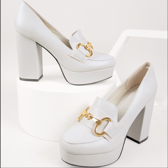 Ivory High Heel Platform Penny Loafer - Picture 3 of 8